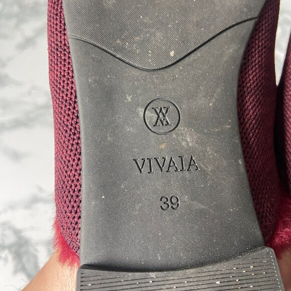 Vivaia Women 39 US 8 Fluffy Patterned Mules Maroon Red Pointed Toe Slip On Shoe - Picture 6 of 6